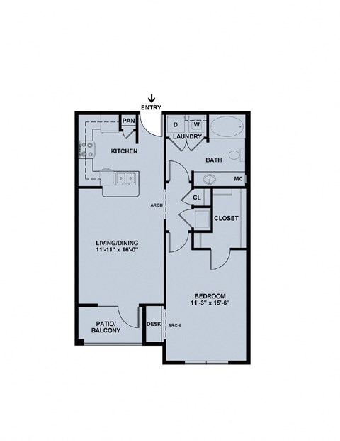 Floor plan for 1 bed, 1 bath, 758 sqft